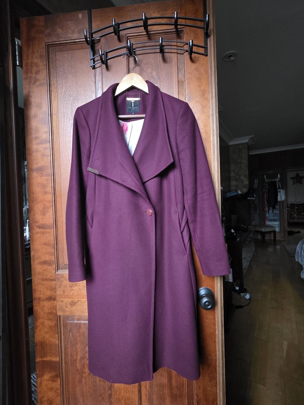 Ted Baker Burgundy Wool-Blend Trench Coat